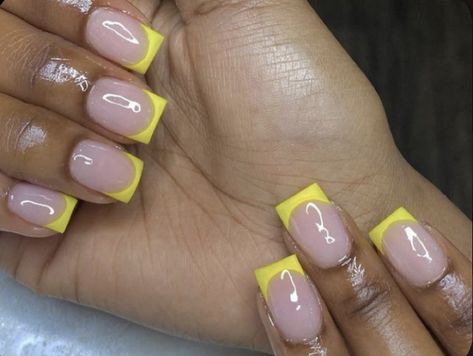 Stubby French Tips, Yellow French Tip Nails Short Square, Cute French Nails Ideas Square, Yellow Short French Tip Nails, Short Yellow French Tip Acrylic Nails, Short Nail Ideas Acrylic Square Simple, Square Acrylic Nails French Tips Color, Yellow Acrylic Nails Square, Yellow Acrylic Nails Short