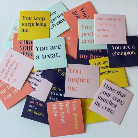 Compliment Card, 365 Jar, Friendship Encouragement, Compliment Cards, Quotes Encouragement, Paper Anniversary, Encouragement Cards, Ideas Quotes, Affirmation Cards