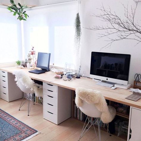 First Home Office: How to Create a His and Hers Workspace - Bellenza Weddings and Parties Ikea Alex Desk, Desk For Two, Mesa Home Office, Double Desk, Ikea Alex, Kids Desk, Decor Ikea, Office Layout, Bilik Tidur