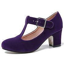 Low Chunky Heels, Elegant Chunky Heels, Denim Outfits, Womens Chunky Heels, Wedding Dress Shoes, Low Heel Shoes, Purple Suede, Mary Jane Pumps, Mary Jane Heels