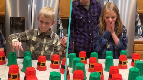 Family's exciting 'Christmas Cup Game' goes viral Christmas School Games For Kids, Xmas Eve Games For Family, Family Christmas Dice Roll Game, Cup Pong Christmas Game, Christmas Games For Family With Ping Pong Balls, Small Prizes For Christmas Games, Christmas Pong Party Games, Cup Surprise Game, Cup Game For Christmas