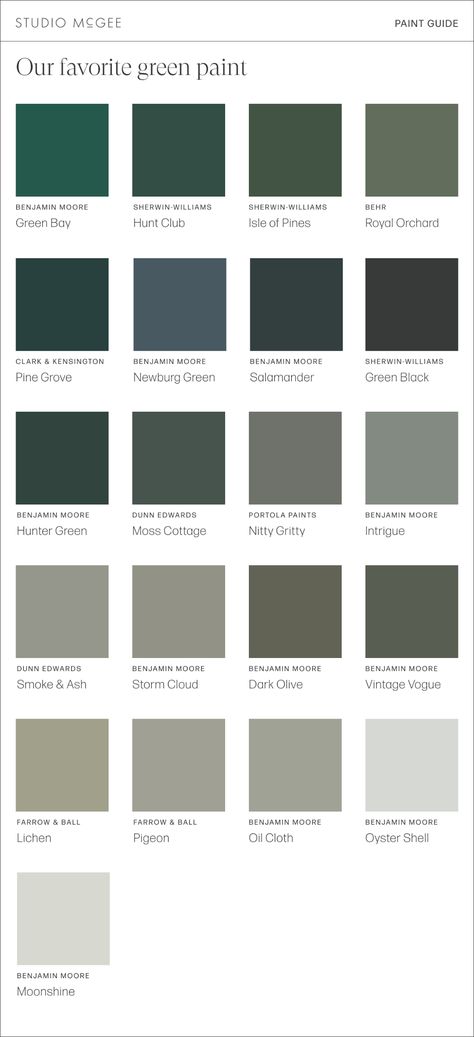 Dark Green With Grey, Studio Mcgee Dark Room, Dark Green Colors Palette, Shades Of Green Interior, Green Paint With Blue Undertones, Small Apartment Paint Colors, Dark Green Grey Paint Color, Dark Grey Green Paint Color, Grey Paint With Green Undertones