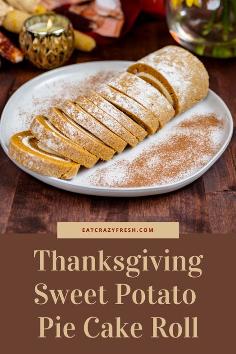 Sweet Potato Cake Roll Recipe, Sweet Potato Roll Cake, Sweet Potato Cake Roll, Sweet Potato Pie Cake, Sweet Potato Jacks Recipes, Thanksgiving Roll Cake, Desert Rolls, Sweet Potato Candy, Sweet Potato Roll