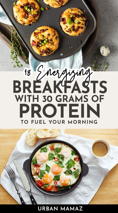 Breakfasts with 30 Grams of Protein Energy Breakfast Ideas, Healthy High Protein Breakfast, Energy Breakfast, Energizing Breakfast, High Protein Breakfast Recipes, 30 Grams Of Protein, Healthy High Protein Meals, Protein Packed Breakfast, Protein Breakfast Recipes