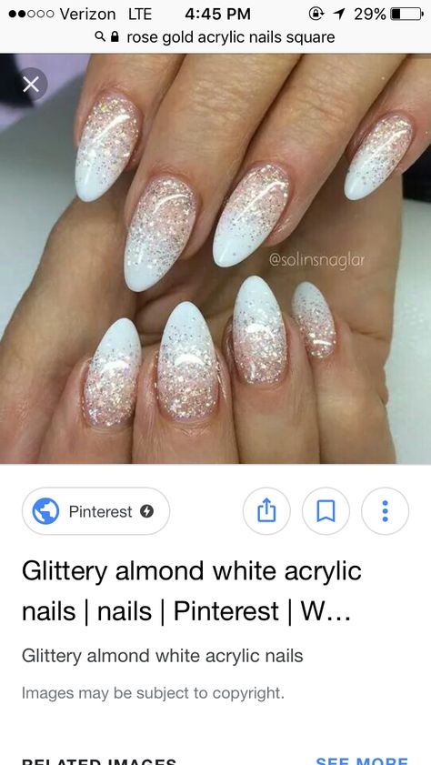 White & rose gold Gold Holiday Nails, Nail Designs White, Rose Gold Manicure, Acrylic Nails White, White Summer Nails, White Almond Nails, Rose Gold Nail, White Nails With Gold, Rose Gold Nail Polish