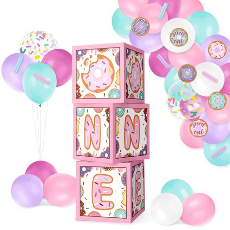 PRICES MAY VARY. 【Sweet One Pastel Centerpieces Boxes with Donut Cutouts】Package includes 3 pcs boxes, 36 pcs latex balloons, 1 pcs transparent balloon chain, and 6 pcs donut paper cutouts. Ready for a yummy sweet one donut party. 【Donut Baby First Birthday Cake Smash Decor】These ONE blocks will meet your requirements for a cute baby's first birthday party. Especially for your little princess. You'll get many compliments if you treat them as cake smash photo props backdrop decor. 【Big Size Block Kids Party Favor Ideas, Donut Birthday Party Decorations, Boxes Decoration, Donut Party Decorations, 2nd Birthday Photos, Party Favor Ideas, Baby First Birthday Cake, Transparent Balloons, Donut Birthday Parties