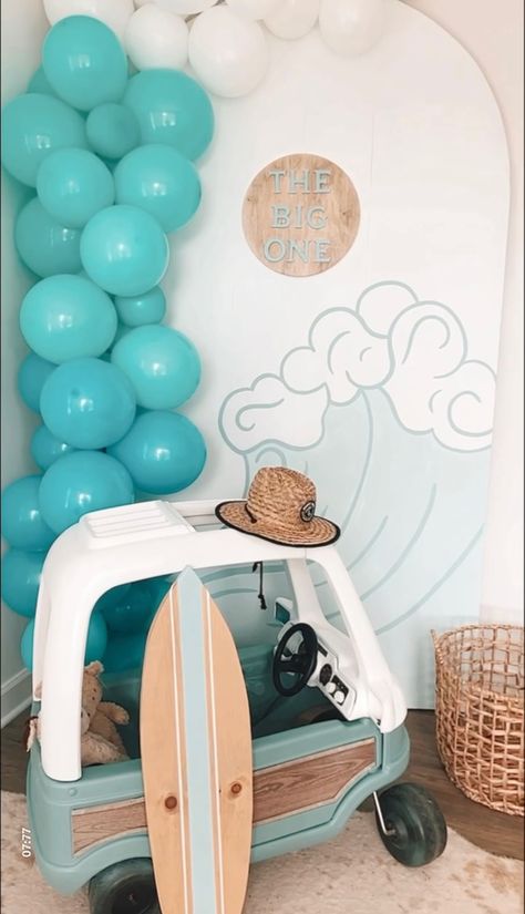 Two Rad Surf Birthday Party, Surfer 2nd Birthday, The Big One Birthday Party Surf, The Big One Surfer Birthday, The Big One Birthday Surf, Ocean Themed First Birthday Boy, Baby On Board Surf Theme, The Big One Wave First Birthday, Surf Theme Baby Shower Boy