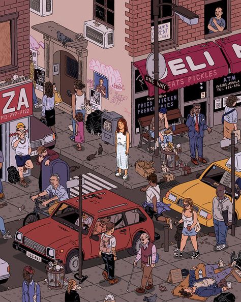 ILYA5 – Fubiz Media Ilya Milstein, Grafik Art, Art Book Fair, Arte Hip Hop, Isometric Art, Ligne Claire, Isometric Illustration, Magazine Illustration, City Illustration