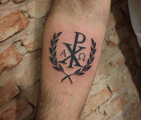 Christian Tattoos Chi Rho Tattoo, Christian Tattoos Men, Religious Tattoos For Men, Christian Tattoos Small, Christus Tattoo, Catholic Tattoos, Christian Sleeve Tattoo, Christian Tattoo, Christ Tattoo