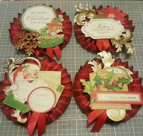 CHRISTMAS ROSETTES More Anna Griffin Christmas Cards, Vintage Christmas Crafts, Xmas Tags, Paper Rosettes, Christmas Journal, Christmas Paper Crafts, Christmas Card Crafts, Candy Cards, Merry Christmas To You