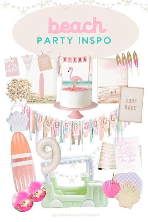 Beach Boho Birthday Party, Surf Theme Party Outfit, Beach Vibe Birthday Party, Beach Party Inspiration, Pastel Beach Party Decor, Lifes A Beach Party Theme, Vintage Surf Birthday Party, Beach Themed Girls Birthday Party, Beach Themed Birthday Party Decorations