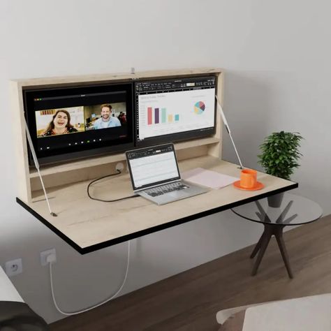 DropTop.™ Wall-mounted Folding desk | Pith & Stem. Pith And Stem, Pith And Stem Desk, Fold Up Desk, Murphy Desk, Fold Out Desk, Hidden Desk, Fold Down Desk, Foldable Desk, Small Home Offices