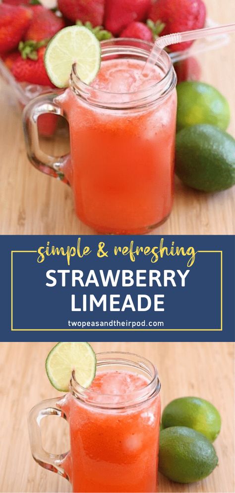 Strawberry Limeade is a refreshing way to cool down this summer! This recipe is simple to make, featuring sweet and sour flavors with fresh strawberries in the mix. Whip up a big pitcher of this special drink for kids and adults to enjoy! Pin this for later! Summer Drinks Kids, Strawberry Drink Recipes, Limeade Drinks, Strawberry Limeade, Limeade Recipe, Pitcher Drinks, Kid Friendly Drinks, Strawberry Drinks, Lime Recipes