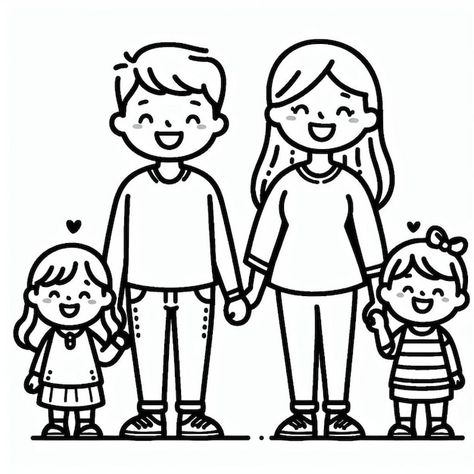 Family Photos Drawing, Family Of Four Drawing, Happy Family Drawing Sketch, Family Poster Drawing, Poster About Family, Family Doodle Art, Family Sketch Illustration, Family Easy Drawing, Family Clipart Black And White