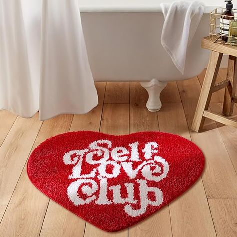 Self Love Club Rug Heart Shaped Valentines Day Rug Non Slip, Cute Bath Mat Funky Aesthetic Groovy Red Small Area Rugs for Bedroom Bathroom, Modern Y2K Dorm College Girly Rug Red Apartment Decor, Small Rugs In Bedroom, Small Bedroom Rug, Red Room Decor, Modern Y2k, Funky Aesthetic, Area Rugs For Bedroom, Cute Bath Mats, Heart Shaped Valentines