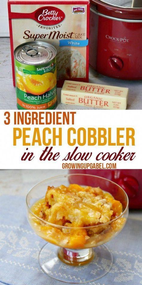 Slow Cooker Peach Cobbler, Crockpot Peach Cobbler, Crockpot Dessert Recipes, Delicious Slow Cooker Recipes, Crock Pot Desserts, Dessert Simple, Slow Cooker Desserts, Canned Peaches, Crockpot Dishes