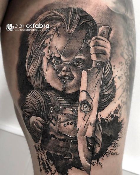 Chucky Tattoo, Horror Movie Tattoos, Skull Hand Tattoo, Dibujos Tattoo, Clown Tattoo, Movie Tattoos, Wicked Tattoos, Scary Tattoos, Horror Tattoo