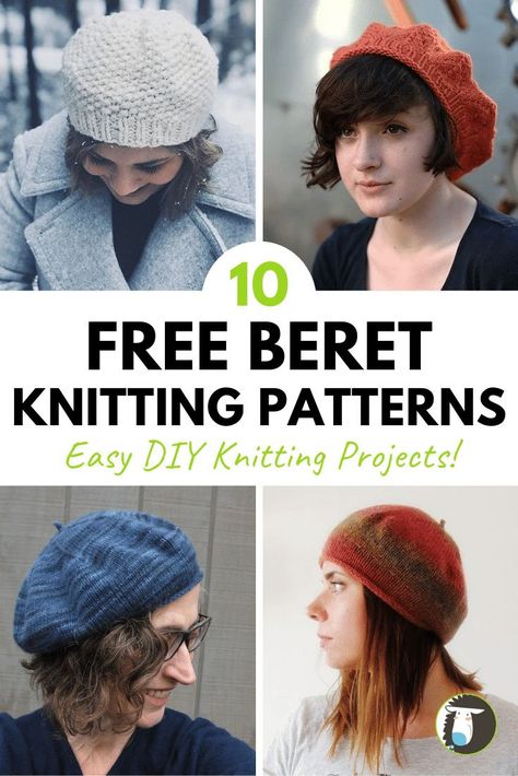 10 FREE Beret Knitting Patterns including French, chunky, lace, and cable beret hat patterns Tam Knitting Pattern Free, Knit Beret Hat Pattern Free, Easy Knit Beret Free Pattern, Tam Knitting Pattern, Beret Pattern Knit, Slouchy Beret Knitting Pattern Free, Beret Hat Knitting Pattern, Crazy Knitting Patterns, Knitted Tams Free Pattern