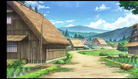 Village Road Background, Anime Village Scenery, Anime Village Background, Anime Village, Anime Houses, Tree Photoshop, Fantasy Village, Creepy Backgrounds, Japanese Village