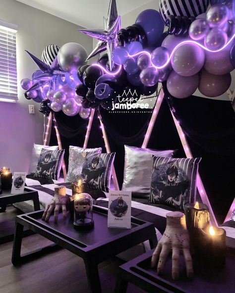 Wednesday Addams Themed Party, Wednesday Theme Party Decorations, Wednesday Addams Birthday Party Decor, Wednesday Addams Birthday Decorations, Kuromi Themed Birthday Party, Wednesday Birthday Ideas, Wednesday Adam’s Birthday Party, Wednesday And Enid Birthday Party, Wednesday Decoration Party