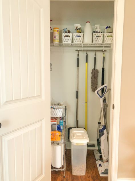 Small Cleaning Closet, Dog Food Container, Closet Hacks, Laundry Room Closet, Steam Mop, Dog Cleaning, Out Of The Closet, Cleaning Closet, Room Closet