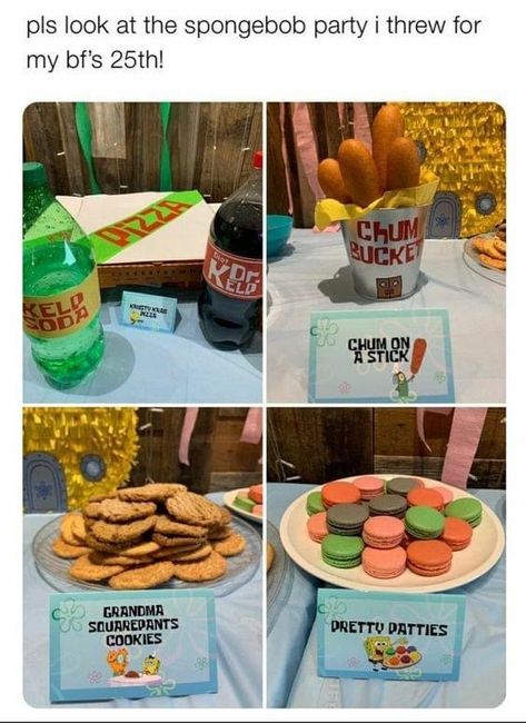 Spongebob Birthday Party Decorations, Kreative Snacks, Spongebob Birthday Party, 25th Birthday Parties, Spongebob Party, Spongebob Birthday, Birthday Party Food, 25th Birthday, Food Themes