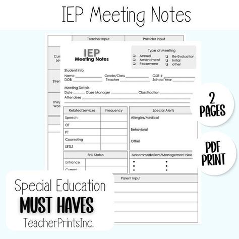 IEP Meeting Notes, Special Education Planner, Special Education Templates, Special Education Binder, IEP Binder, Teacher Organization, IEP by TeacherPrintsInc on Etsy Iep Binder, Iep Organization, Annual Goals, Goals Tracker, Student Info, Iep Meetings, Team Organization, Education Templates, Student Information