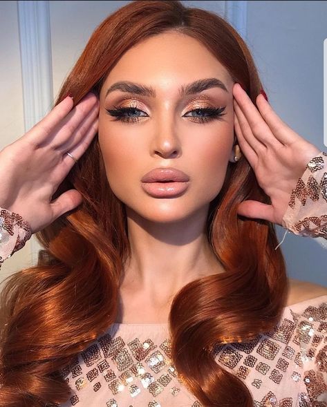 Red Hair Glam Makeup, Ginger Glam Makeup, Ginger Hair Eye Makeup, 50th Hairstyles For Women, Makeup Looks For Copper Hair, Makeup Looks For Ginger Hair, Red Hair Eye Makeup, Red Head Make Up, Make Up For Ginger Hair