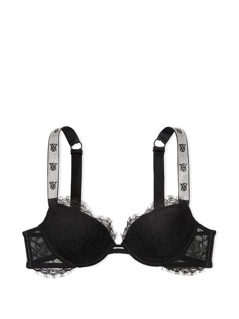 Buy Shine Chain Strap Lace Push-Up Bra - Order Bras online 5000000022 - Victoria's Secret Bling Bra, Bra Outfit, Bra Image, Lacy Bra, Strap Bra, Victoria Secret Outfits, Coverage Bras, Vs Bras, Cute Bras