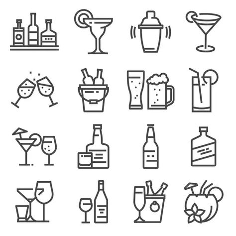 Line alcohol icons Royalty Free Vector Image - VectorStock Beer Pong Table Designs, Coconut Cocktail, Cocktail Margarita, Whisky Cocktail, Beer Icon, Beer Cocktail, Draw Logo, Cocktail Shots, Drink Icon