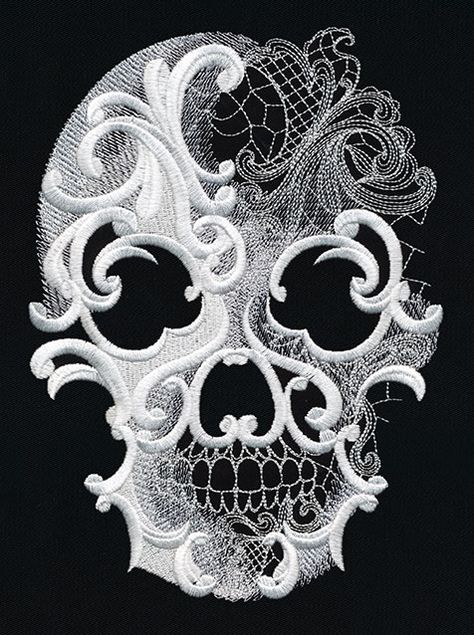 skull - would this work for the dia de los muertos scarf I want to make (using the one from Grandin Road as inspiration?) Lace Skull, Halloween Candy Bags, 문신 디자인, A Skull, Skull Tattoos, Spooky Decor, Skull Design, Skull And Bones, Skull Art