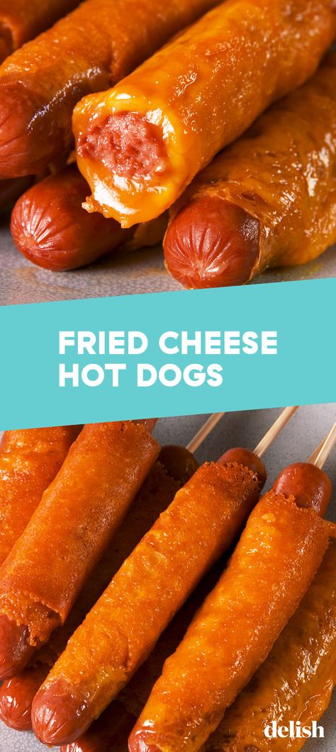 These hot dogs are wrapped in a blanket of fried cheese. Get the recipe at Delish.com. #recipe #easy #easyrecipes #delish #cheese #hotdogs #summer Keto Hot Dogs In A Blanket, Keto Hotdogs Recipes, Keto Hot Dog Recipes, Hotdogs Recipes, Griddle Ideas, Cheese Hot Dogs, Keto Sandwiches, Wrapped In A Blanket, Gourmet Hot Dogs