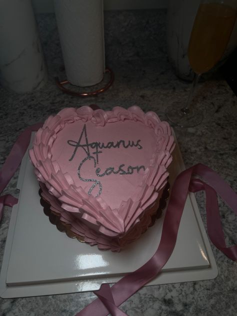 Aquarius Szn Heart Cake, 18th Birthday Cake Aquarius, Jhene Aiko Birthday Cake, Pink Aquarius Birthday Cake, Aquarius Birthday Photoshoot Ideas, Aquarius Birthday Outfit, Birthday Dump Aesthetic, Aquarius Szn Cake, Birthday Cake Aquarius