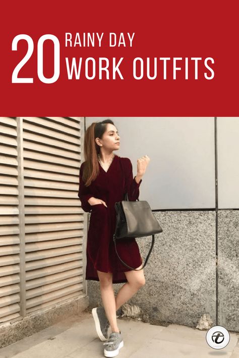 20 Outfit Ideas on What to Wear to Work When It's Raining Professional Outfits For Rainy Days, Raining Work Outfits, Rainy Day Professional Outfit For Work, Rainy Day Look Outfits, Summer Rain Work Outfit, Rainy Day Summer Work Outfit, Rain Day Office Outfit, Rainy Days Outfit For Work, Rain Business Casual Outfit