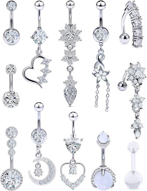 Amazon.com: Vsnnsns 14G Belly Button Rings Stainless Steel CZ Skull Piercing Jewelry Belly Bars Curved Navel Ring Barbell Body Jewelry Piercing for Women Men Silver 10MM : Clothing, Shoes & Jewelry Piercing For Women, Jewelry Closet, Bellybutton Piercings, Belly Button Piercing Jewelry, Belly Piercing Jewelry, Jewelry Piercing, Cool Piercings, Cute Piercings, Belly Bars