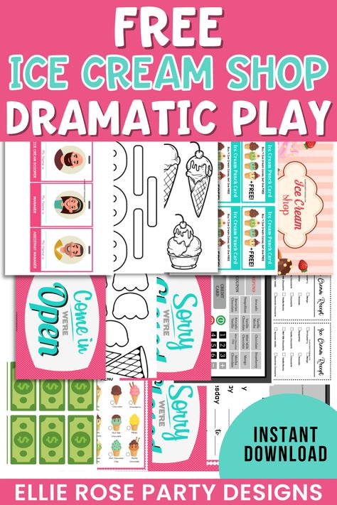 Scoop up our free Ice Cream Shop Dramatic Play printables and transform your dramatic play center into an ice cream shop! Get it here! Bakery Pretend Play Free Printable, Free Dramatic Play Printables, Dramatic Play Printables Free, Play Ice Cream Shop, Ice Cream Shop Dramatic Play, Printable Ice Cream, Pretend Play Printables, Play Ice Cream, Dramatic Play Printables