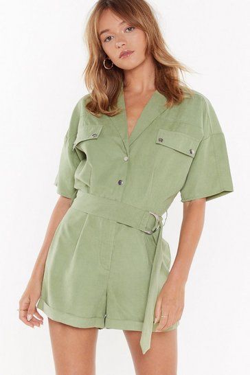 Womens Sage I'm Onto Utility Belted Romper Casual Playsuit, Belted Romper, Utility Belt, Pop Fashion, Festival Outfits, Latest Fashion Clothes, Playsuit, Online Clothing, New Outfits