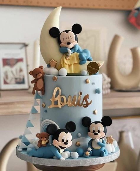 Birthday Cake Designs For Boys, Cakes For Kids Boys, Kue Mickey Mouse, Cake 1 Year Boy, Baby Mickey Cake, Baby Mickey Mouse Cake, Cake Mickey Mouse, Mickey Birthday Cakes, Mickey Baby Showers