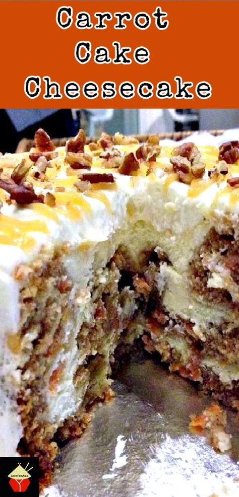 Carrot Cake Cheesecake Recipe, Carrot Cheesecake, Easter Carrot Cake, Cheesecake Baked, Cheesecake Balls, Carrot Cake Cheesecake, Chilled Desserts, Lovely Cake, Cake Cheesecake