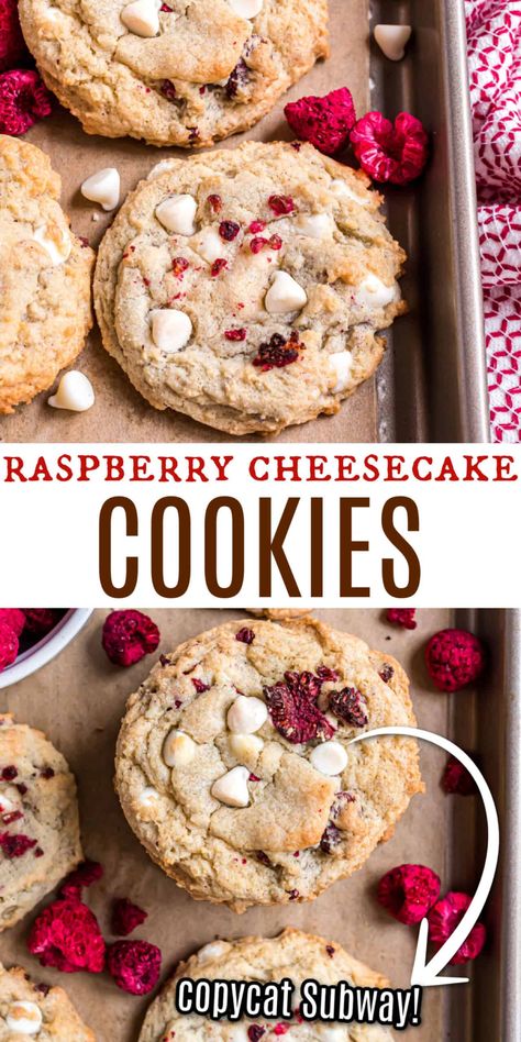 Blackberry Cheesecake Cookies, Subway Raspberry Cheesecake Cookies, Subway Cookie Recipes, Raspberry Cookie Recipes, Adorable Desserts, Subway Cookies, Famous Cookies, Raspberry Cheesecake Cookies, Cheesecake Cookies Recipes