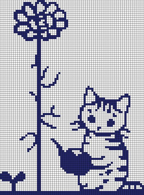 Small Crochet Alpha Patterns, Cat Grid Pattern, Crochet Grid Patterns Small Simple, Grid For Crochet, Cat Pixel Art Grid, Alpha Grid Pattern, Crochet Tapestry Pattern Free Charts, Alpha Pattern Crochet, Grid Crochet