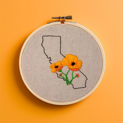 Floral State Map Kit State Embroidery Patterns, State Flowers, Flowers Embroidery, State Outline, Learn Embroidery, Relaxing Activities, Love Stitch, Embroidery Needles, State Map