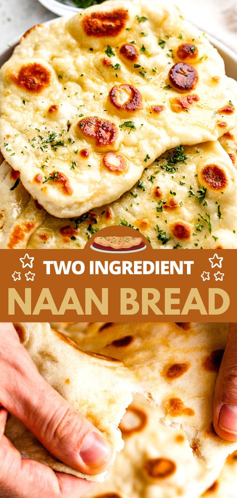 Two Ingredient Naan Bread, Recipes With Naan Bread Dinners, Two Ingredient Naan, Easy Naan Recipe, Nana Bread, Naan Bread Recipe, Homemade Naan, Naan Flatbread, Homemade Naan Bread