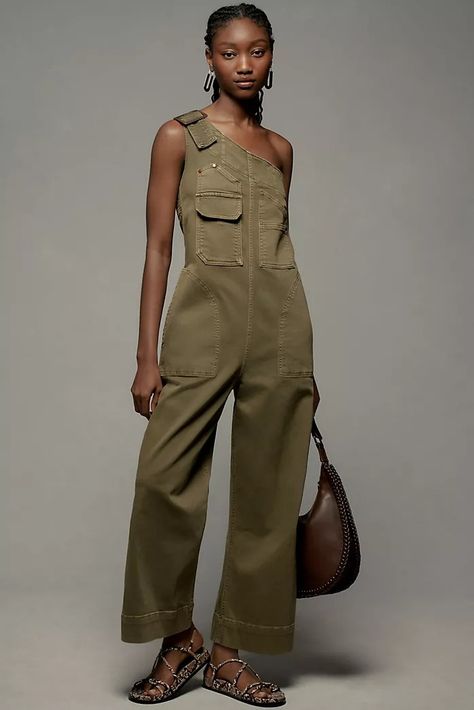 Women's Rompers & Jumpsuits | Anthropologie Utility Jumpsuit Street Style, Dressy Overalls, Utility Overalls, Utility Fashion, Camo Overalls, Unique Jumpsuits, Overalls Outfits, Sun Dress Casual, Overalls Fashion