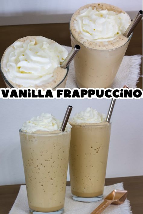 Learn how to recreate the delicious Starbucks Vanilla Frappuccino coffee with this simple recipe. Enjoy a refreshing, cold and creamy drink anytime. Diy Vanilla Frappuccino, Starbucks Vanilla Frappe Recipe, Copycat Starbucks Vanilla Frappuccino, Starbucks Blended Coffee Drinks, How To Make A Vanilla Frappuccino, How To Make A Vanilla Frappe, Cafe Vanilla Frappuccino Recipe, How To Make Vanilla Frappe, French Vanilla Frappuccino Recipe