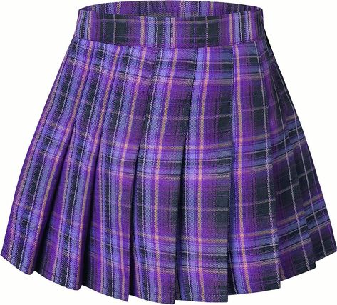 PRICES MAY VARY. Materials: 95% polyester + 5% spandex Cute pleated uniform skirt with belt loops design is unique and fashion Above knee length skirt with inner shotrs, avoid embarrassment Elastic closure is very convinient and comfortable Pair with Polo Shirt, Hoodie, Sweater Shirt, Loose Sweatshirt, Cardigan, Jacket and any Top You Like. Womens Pleated Skirt, Athletic Skort, Women Skirt, Purple Skirt, Skirt For Women, Poses References, Purple Plaid, Girls High, Pullover Shirt