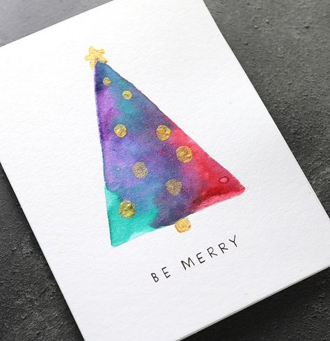 Simple Watercolor Cards, Christmas Tree Cards Handmade, Simple Card Designs, Watercolor Christmas Tree, Simple Watercolor, Christmas Card Art, Christmas Card Inspiration, Watercolor Christmas Cards, Christmas Tree Cards