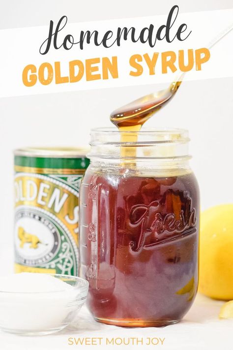 Check out this easy recipe for how to make golden syrup from scratch. It's super simple and pretty hands off! You only need 4 (or 3) ingredients for this thick and rich amber syrup. Use your golden syrup to make golden syrup dumplings, treacle sponge pudding, treacle tart, shortbread, cookies and more! Store your golden syrup in a jar and keep it for up to a month. Treacle Sponge Pudding, Golden Syrup Dumplings, Treacle Sponge, Sponge Pudding, Treacle Tart, British Cooking, Jam Recipes Homemade, Homemade Recipes Dessert, Australia Food