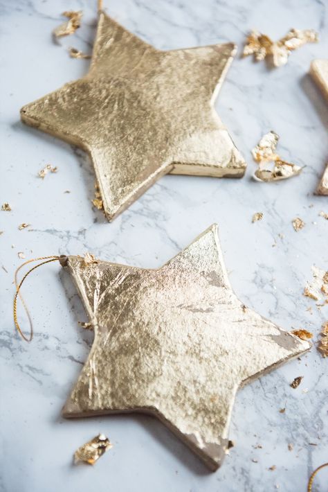 DIY Gold Leaf Star Ornaments | Homemade ornaments, homemade Christmas gifts, Christmas decor ideas and more from @cydconverse Diy Gold Leaf, Christmas Ornaments Diy Kids, Ornaments Diy Kids, Homemade Christmas Ornaments Diy, Homemade Christmas Ornaments, Diy Star, Star Ornaments, Ornaments Homemade, Diy Gold