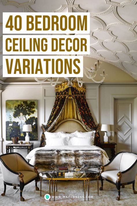 Tall Ceiling Bedroom Ideas, Ceiling Drapery Bedroom, Bedroom Ceiling Wallpaper Ideas, Decorated Ceilings Ideas, Fabric Ceiling Ideas Bedroom, Vintage Ceiling Design, Ceiling Wallpaper Ideas Bedrooms, Wallpapered Ceilings Ideas, Ceiling Wallpaper Ideas Living Room